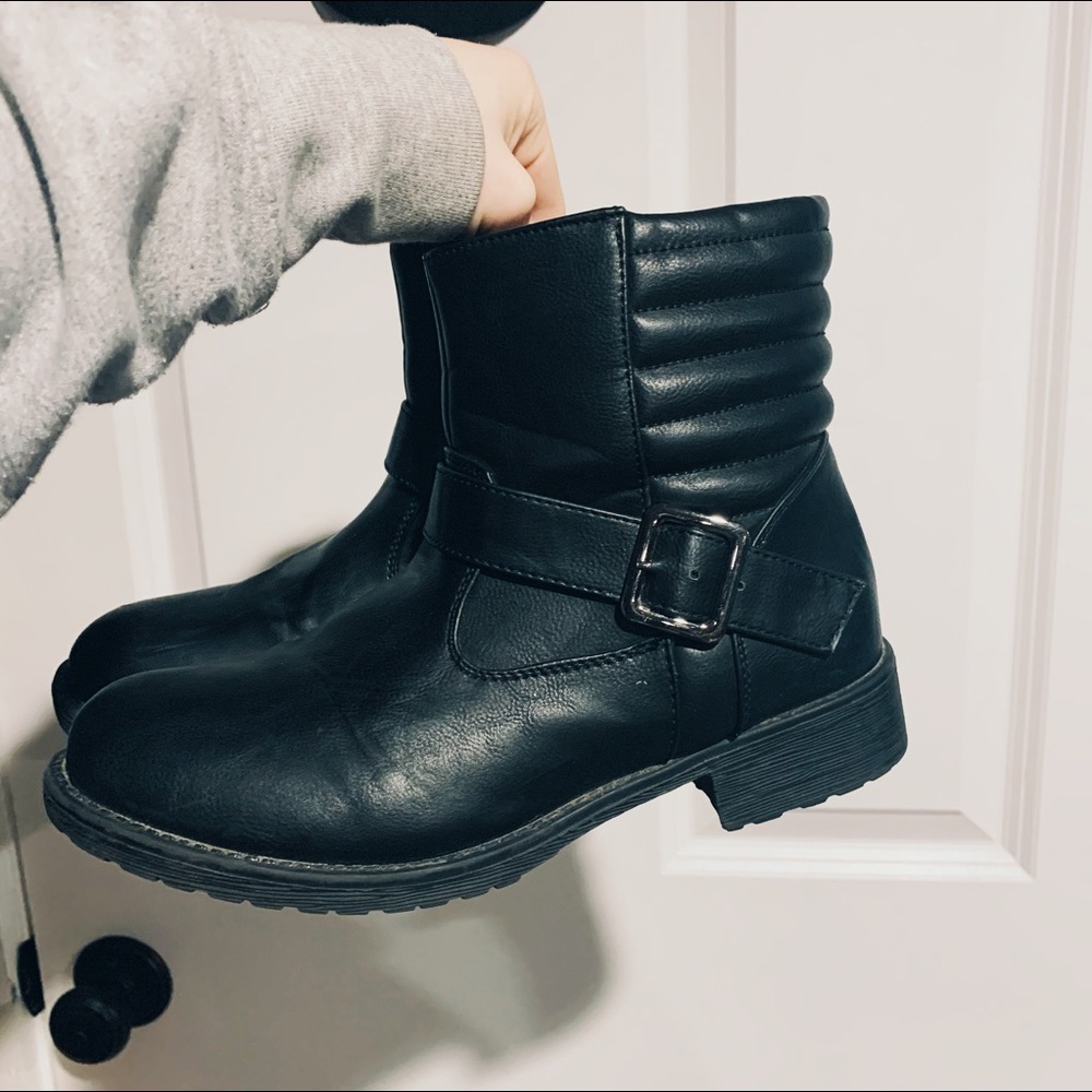 Black leather booties